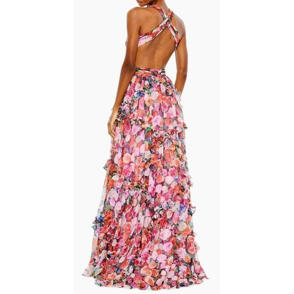 Mac Duggal $1400 Floral Cutout Layered Maxi Formal Dress Size 8 - Picture 5 of 14